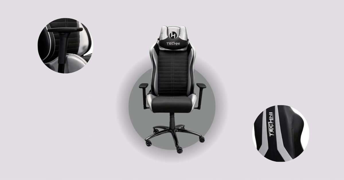 Techni Home Office PU Leather Adjustable Rotatable Gaming Chair - Silver